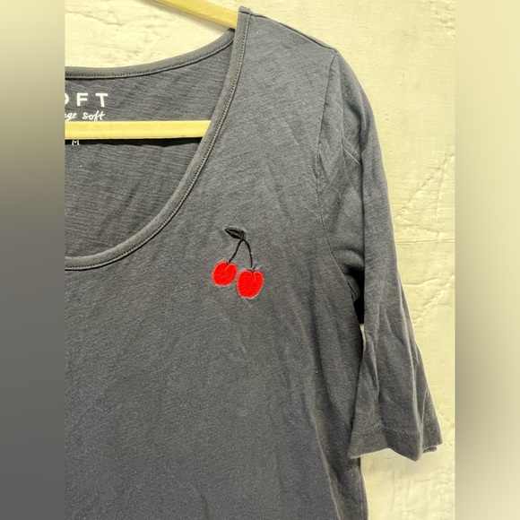 Loft Cherry Embroidered Elbow Sleeve Vintage Soft Tee, Size Medium - Picture 3 of 4